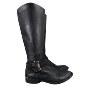 Steve Madden Shoes Womens 6 Boots Riding Tall Leather Moto Buckle Black Classic